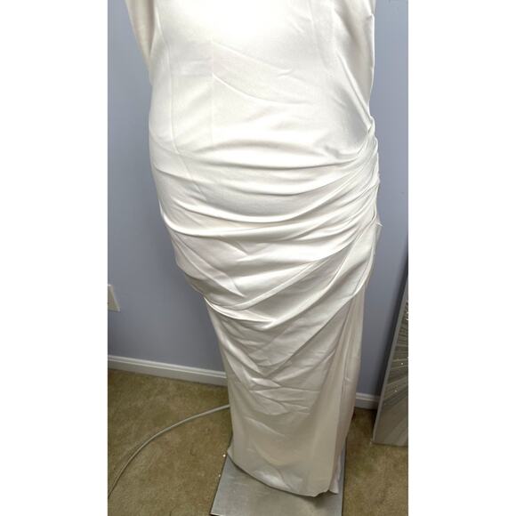 Jonathan Simkhai Hansel Classic Woven Halterneck White Satin Maxi Gown Sz 6 - Picture 6 of 9